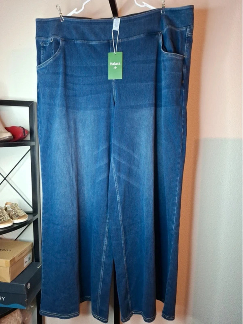 Halara Flex High Waisted Pockets Baggy Wide Leg Washed Jeans NWT size 3X Reg